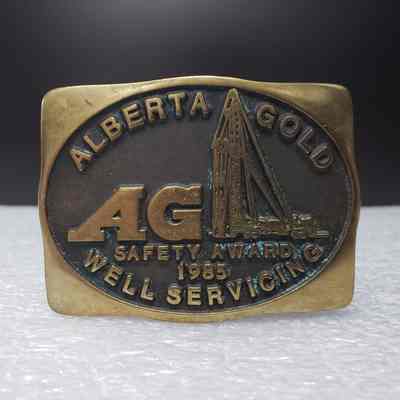 [Belt Buckle] Alberta Gold Well Servicing, Safety Award, 1985, Antique-Bronze