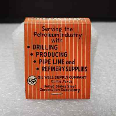 [Matchbook] Oil Well Supply Co., 20-strike, Orange Black White - Back: View of back cover