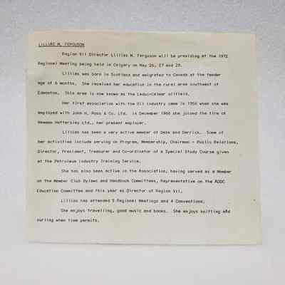 [Document] Lilias M. Ferguson, Personal Bio, c.1972