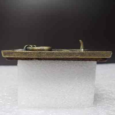 [Belt Buckle] Brooks Oilfield Contractors, Wood Antique-Bronze - Side: View from the side.