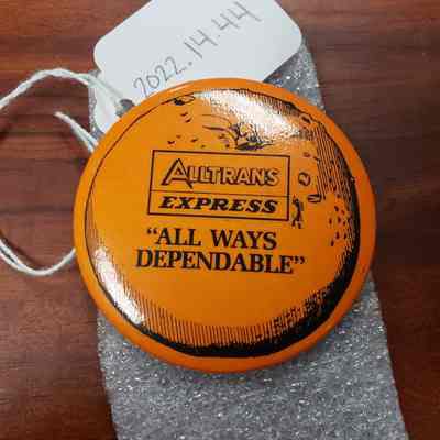 [Button] AllTrans Express, "All Ways Dependable", Pinback, Orange Black