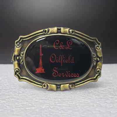 [Belt Buckle] C&L Oilfield Services, Antique-Bronze, Black Red