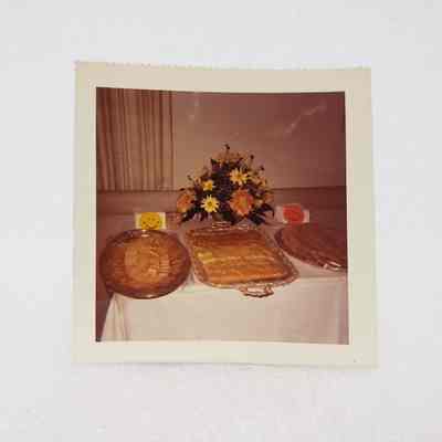 [Photo] Food Platters and Bouquet on Table, Association of Desk and Derrick Clubs, Small, Square , White Border, c.1972