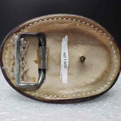 [Belt Buckle] Bestway, Leather - Back: View of the back.