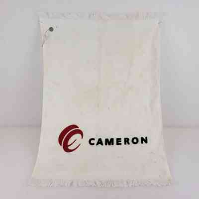 [Golf Towel] Cameron, Terry Cloth White, Fringe, Red Black Print