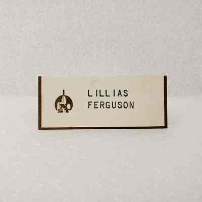 [Name Card] Lillias Ferguson, National Bank of Tulsa, Cream Gold, Association of Desk and Derrick Clubs, Tulsa Oklahoma, 5 September, 1972