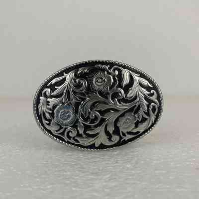 [Belt Buckle] Flowers, Leaves, Silver Black