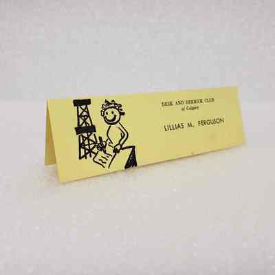 [Place Card] Lillias Ferguson, Desk and Derrick Club of Calgary, Yellow, c.1972