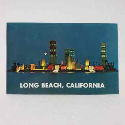 [Postcard] Night Skyline, Long Beach California, c.1971