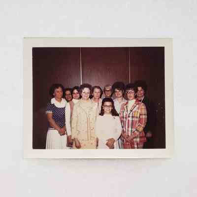 [Photo] Group Portrait of Ten Ladies, Cody, Association of Desk and Derrick Clubs, Instant Film, Landscape, White Border, 13 September, 1972