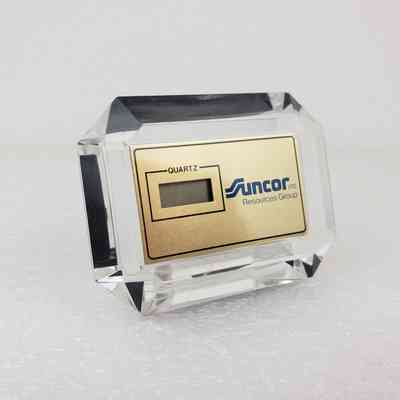 [Desk Clock] Suncor Inc. Resources Group, Digital Display, Plastic Clear, Metal Brass-Coloured Blue