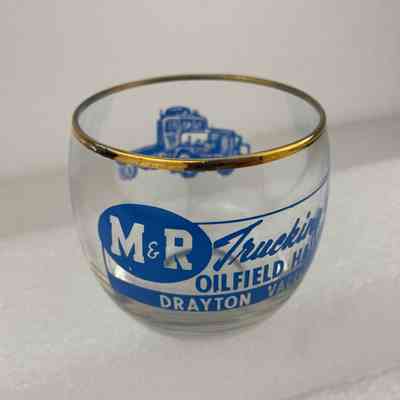 [Whisky Glass] M&R Trucking Oilfield Hauling, Drayton Valley, Clear Glass, Blue Gold