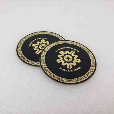 [Coaster] Westburne Drilling, Set of 2, Round, Leather Black Gold-Foil