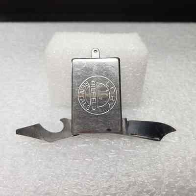 [Pocket Knife] Lory Oilfield Rentals, Rectangle Silver - Front Open: View of front when open