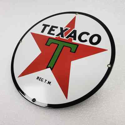 *[Enamel Sign] Texaco, Round, Metal Enamel, White Red Green Black