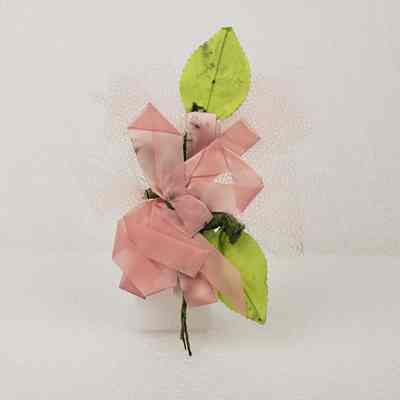 [Corsage] Ribbon with Tulle and Fabric Leaves, Pink Green, c.1972