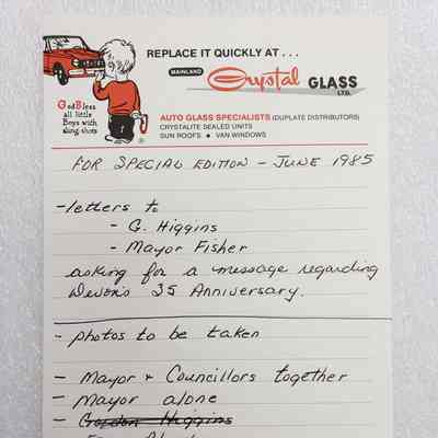 Handwritten Note, "For special edition - June 1985": 2024.16.1.10