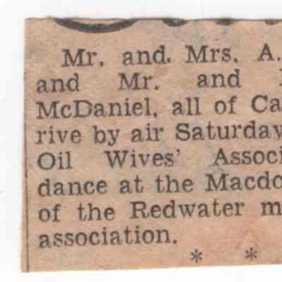 [News Clipping] Travel Notice, "Mr. and Mrs. A.J. McCaskill and Mr. and Mrs. Rodney McDaniel.."