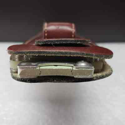 [Slide Rule] Pritchard Canadian Ltd., A. Kowalchuk, Brown Leather - Opening Case: View of opening on the case with slide rule inside.