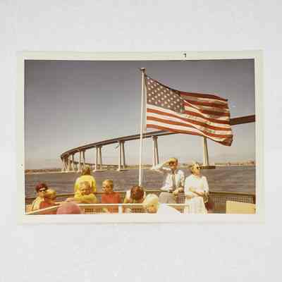 [Photo] Ferry Open Deck with US Flag, Landscape, White Border, c.1971
