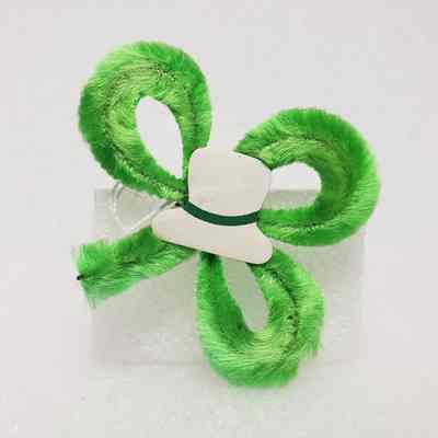 [Decoration] Green Pipe Cleaner Bow w/ Leprechaun Hat, c.1972