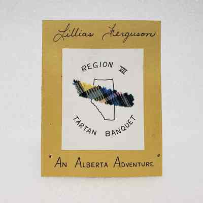 [Place Card] Region VII Tartan Banquet: ' An Alberta Adventure, Lilias Ferguson, Yellow White Tartan, c.1972