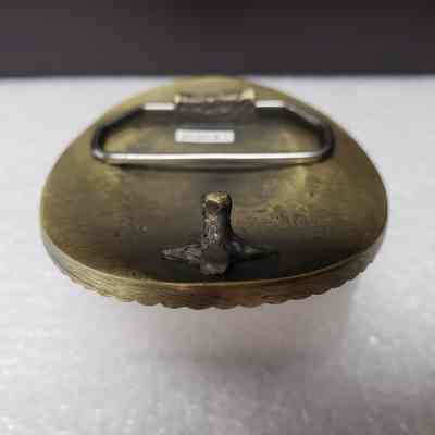[Belt Buckle] Ledcor Group, Antique Bronze - Side, Hook: View from side with close-up of hook