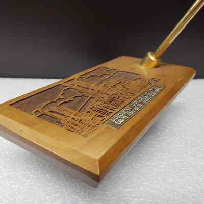 [Pen Stand] Priority Projects Ltd., Wood Gold - Angled: Angled view from bottom-left.