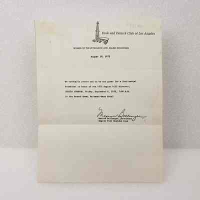 [Correspondence] "We cordially invite you to be out guest...", Judith Johnson Honorary Continental Breakfast, Maxine Ballenger, Association of Desk and Derrick Clubs, Tulsa Oklahoma, 8 September, 1972