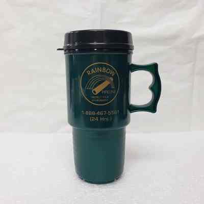 [Travel Mug] Rainbow Pipeline, Green Black Gold - Front: View if front with lid on
