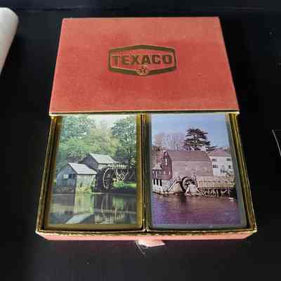 [Playing Cards] Texaco, 2 Decks, In Box, Red Gold, Water Wheel Imagery