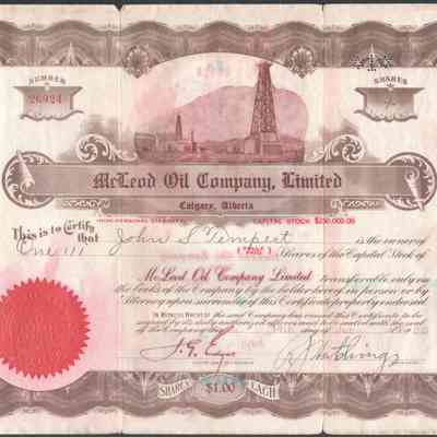 [Share Certificate] McLeod Oil Company Limited, 1 Share, 15 June, 1926