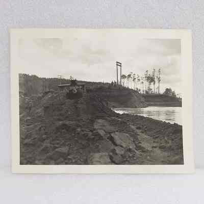 [Photo] Bulldozer Moving Dirt on River Bank, Smith Photographers, Large, BW