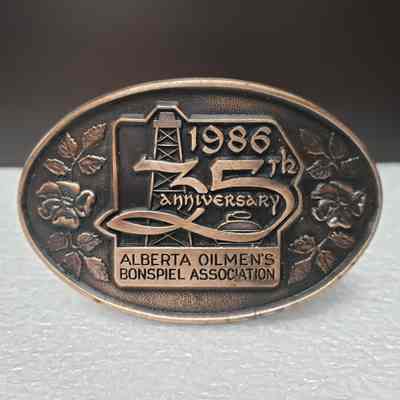[Belt Buckle] Alberta Oilmen's Bonspiel Association, 1986, Antique-Bronze