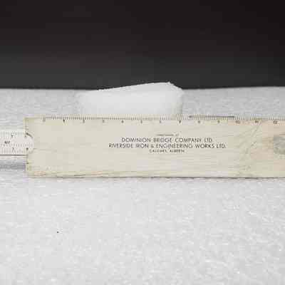 [Slide Rule] Dominion Bridge Co. Ltd./Riverside Iron & Engineering Works Ltd., White Plastic, Brown Leather - Back Slide Rule, Extended: Back view is slide rule, extended