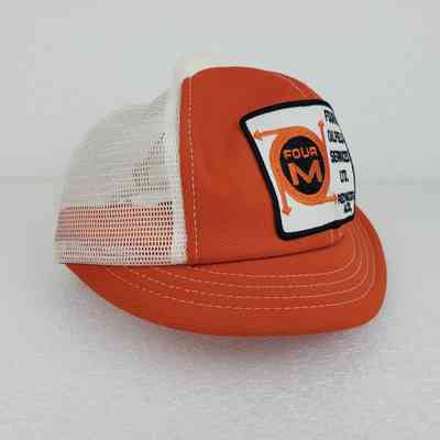 [Cap] Four M Oilfield Services Ltd., Redwater, Embroidered Patch, Short-Brim w/ PomPom, Fabric Crown Orange, Mesh Body White