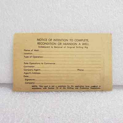 [Note Card] Notice of Intention to Conplete, Recondition or Abandon a Well, The Petroleum and Natural Gas Conservation Board