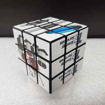 [Puzzle Cube] R&M Energy Systems Canada/T3 Energy Services, Plastic, Blue Red - Angled: Angled view of Sides D-F.