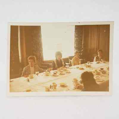 [Photo] Five Ladies Seated at a Dinning Table, Landscape, White Border, c.1972