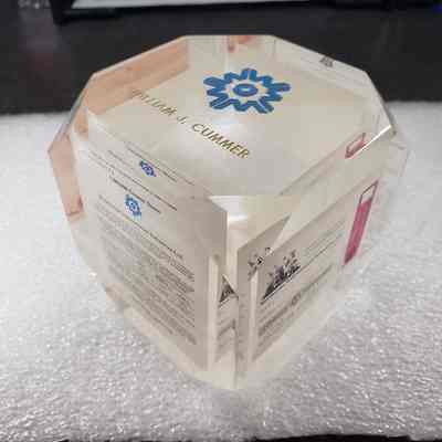 [Desk Ornament] Cube, Westbourne International Industries Ltd., William J. Cummer, Clear Resin Blue Gold