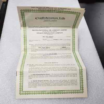 [Legal Doc] Group Insurance Certificate, Confederation Life, 1955 - Front Unfolded: View if front cover when unfolded