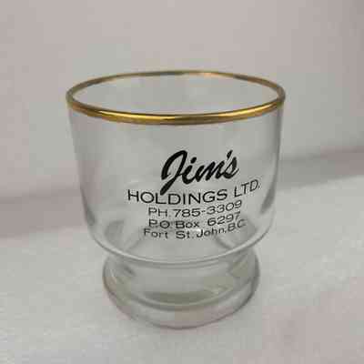 [Whisky Glass] Jim's Holdings Ltd., Fort St. John BC, Clear Glass, Gold Black