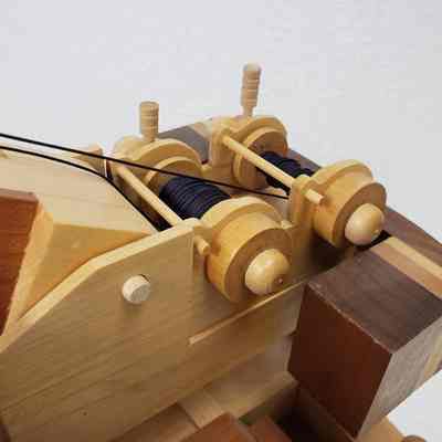 Close-up, pully mechanism, top-right angle