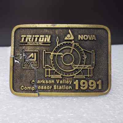 [Belt Buckle] Triton Project Inc./Nova/Cooper Industries, Clarkson Valley Compressor Station, 1991, Antique Bronze [Broken]