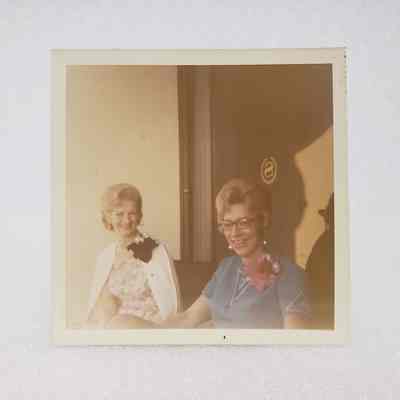 [Photo] Two Ladies Seated in Front of Door, Instant Film, Square, c.1971