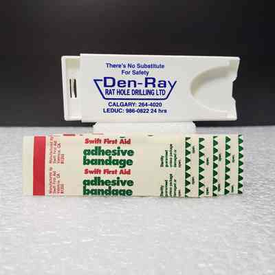 [Plaster Dispenser] Den-Ray Rat Hole Drilling Ltd, with 5 Plasters, Plastic White Blue