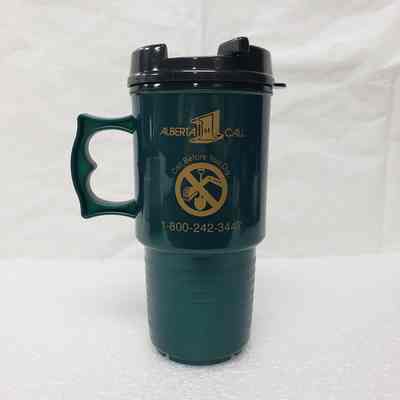 [Travel Mug] Rainbow Pipeline, Green Black Gold - Back: View if back with lid on
