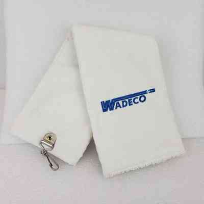 [Golf Towel] Wadeco, Linen and Terry Cloth White, Embroidered Blue