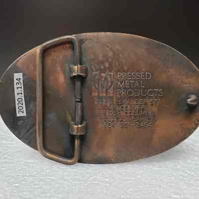 [Belt Buckle] Alberta Oilmen's Bonspiel Association, 1986, Antique-Bronze - Back: View of back