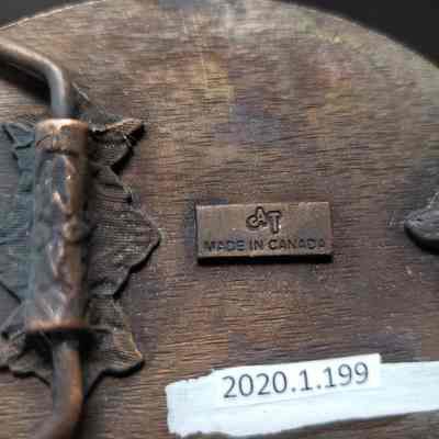 [Belt Buckle] Bill Jenkins Enterprises Ltd., Copper Turquoise - Maker's Mark: Close-up view of the maker's mark on the back.